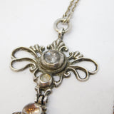 18th Century Sterling Silver Iberian Style Rock Crystal Pendant Necklace Antique