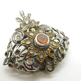 18th Century Iberian Sterling Silver & Gold Paste Set Floral Brooch Antique