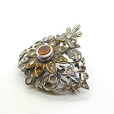 18th Century Iberian Sterling Silver & Gold Paste Set Floral Brooch Antique