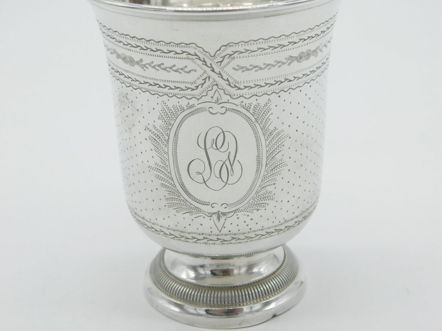 Victorian French .950 Silver Floral Engraved Wine Beaker c1850 Antique