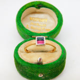 9ct Yellow Gold, Ruby & Garnet Square Solitaire Ring Vintage c1980