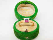 9ct Yellow Gold, Ruby & Garnet Square Solitaire Ring Vintage c1980