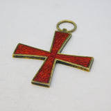 Victorian Sterling Silver Gilt Red Guilloche Enamel Maltese Cross Fob Antique c1880