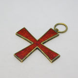 Victorian Sterling Silver Gilt Red Guilloche Enamel Maltese Cross Fob Antique c1880