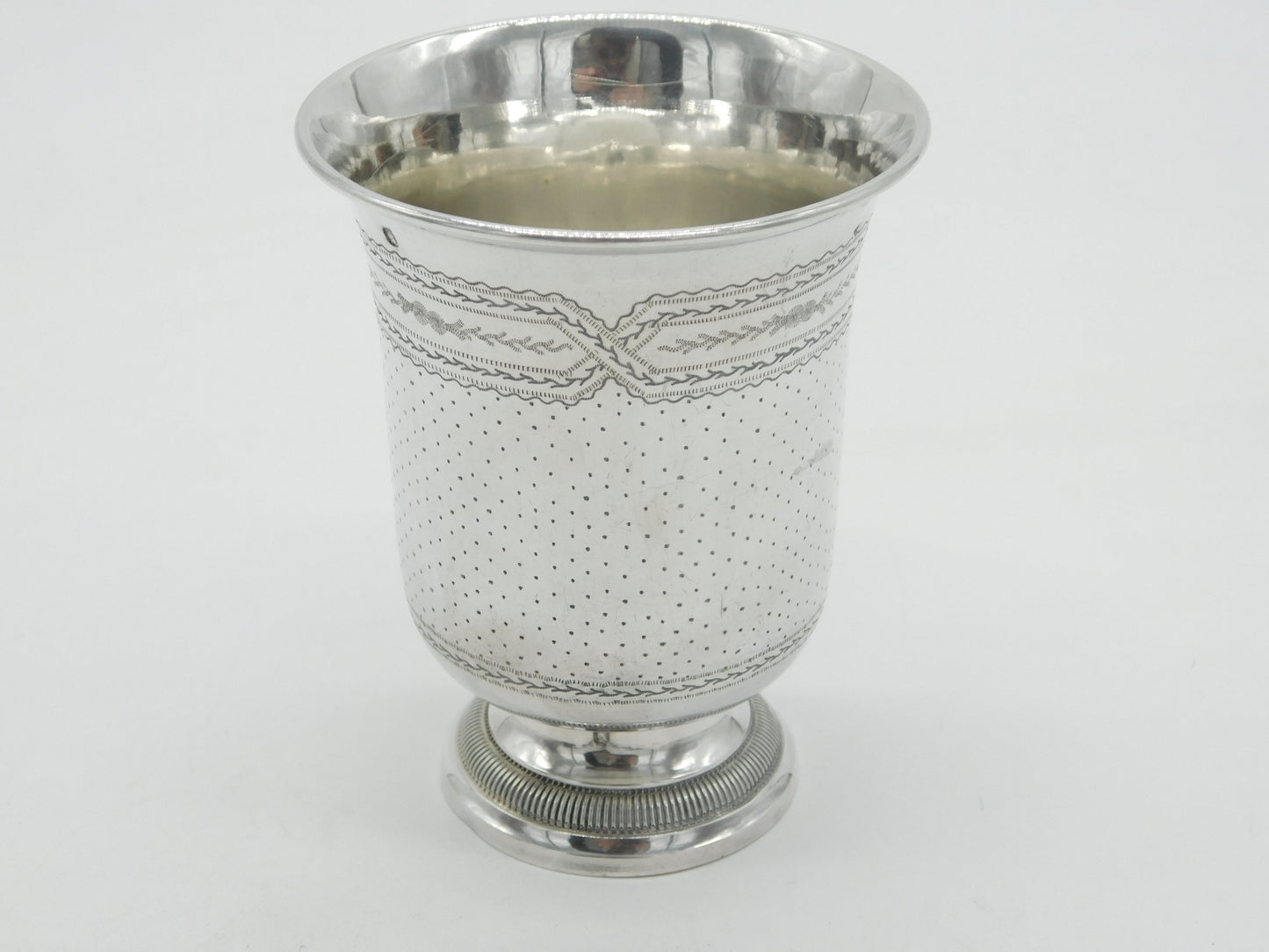 Victorian French .950 Silver Floral Engraved Wine Beaker c1850 Antique