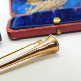 Victorian 9ct Rose Gold Hunting Horn Brooch Pin Antique c1900 White Gold Ends