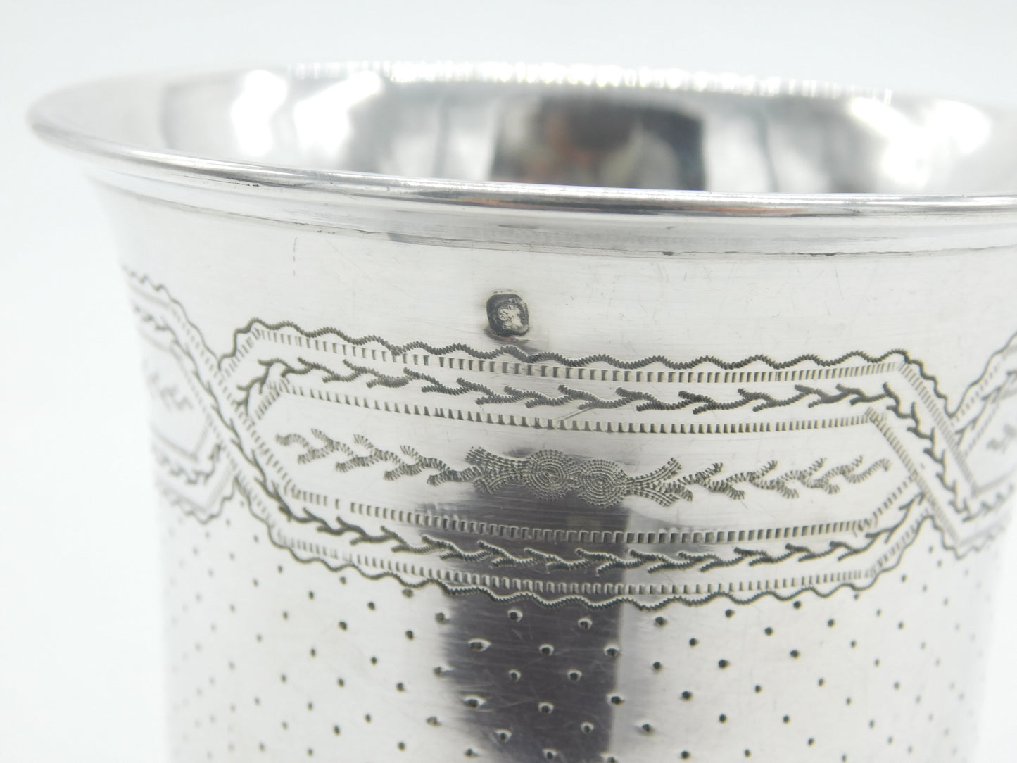 Victorian French .950 Silver Floral Engraved Wine Beaker c1850 Antique