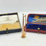 Victorian 9ct Rose Gold Hunting Horn Brooch Pin Antique c1900 White Gold Ends