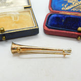 Victorian 9ct Rose Gold Hunting Horn Brooch Pin Antique c1900 White Gold Ends
