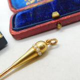 Victorian 15ct Yellow Gold & Seed Pearl Button Hook Fob Pendant Antique c1890