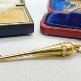 Victorian 15ct Yellow Gold & Seed Pearl Button Hook Fob Pendant Antique c1890