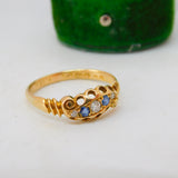 Edwardian 18ct Yellow Gold, Sapphire & Diamond Boat Ring Antique 1905 Chester