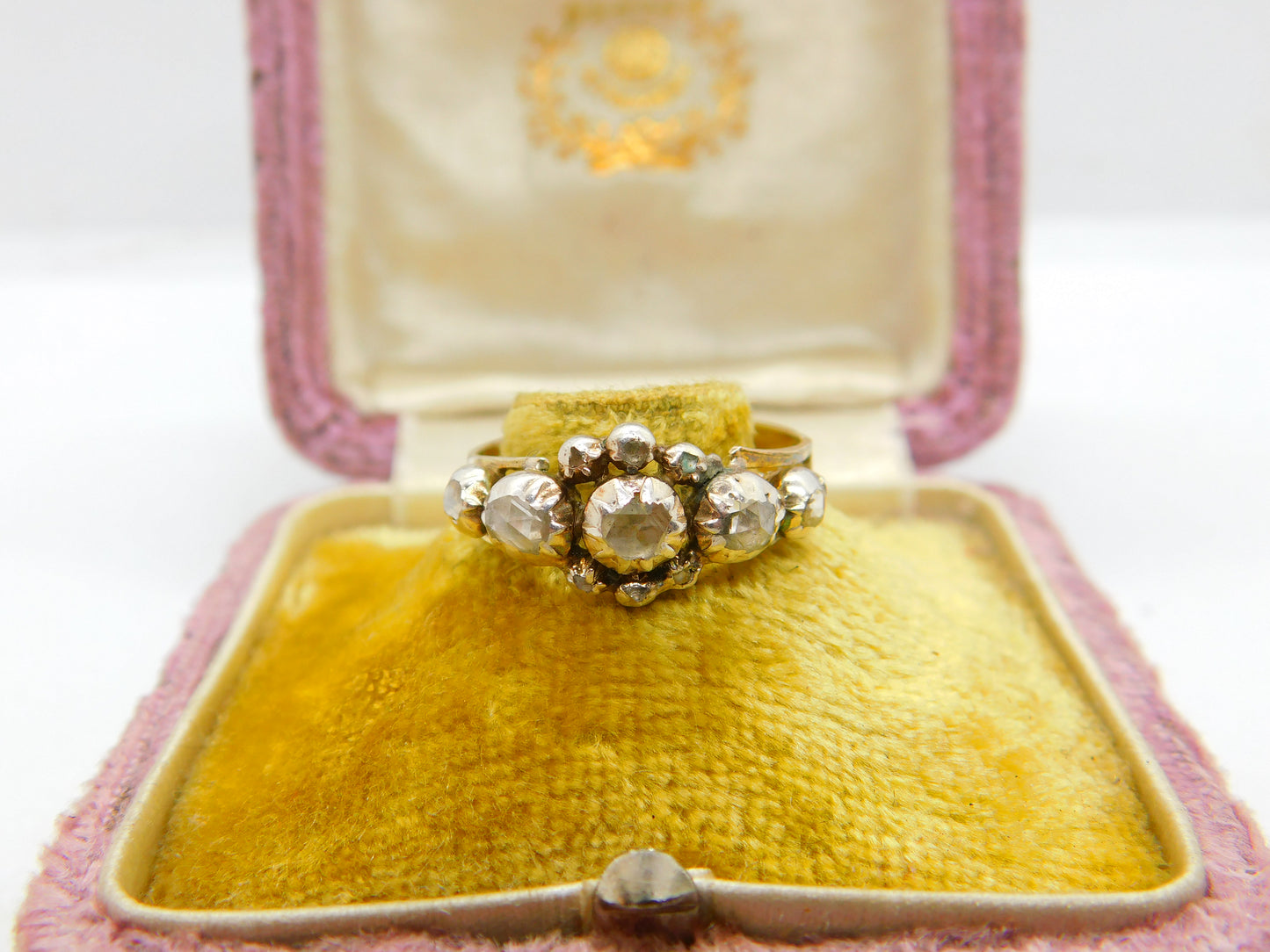 1ct Rose Cut Diamond Set 18ct Gold Floral Band Ring Antique c1800 Georgian