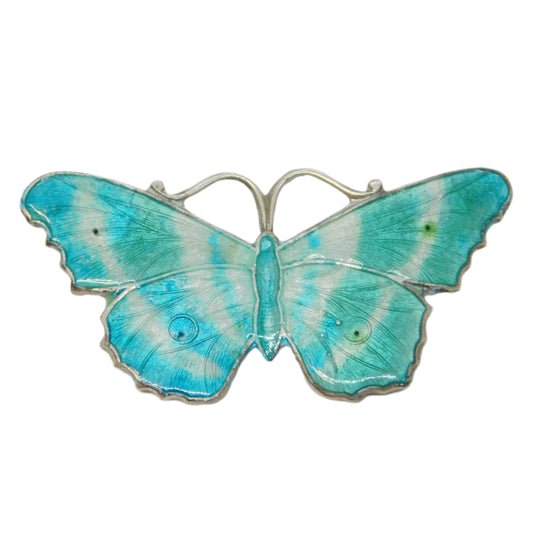 Sterling Silver Guilloche Enamel Butterfly Brooch Antique 1912 Birmingham