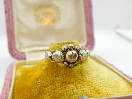 1ct Rose Cut Diamond Set 18ct Gold Floral Band Ring Antique c1800 Georgian