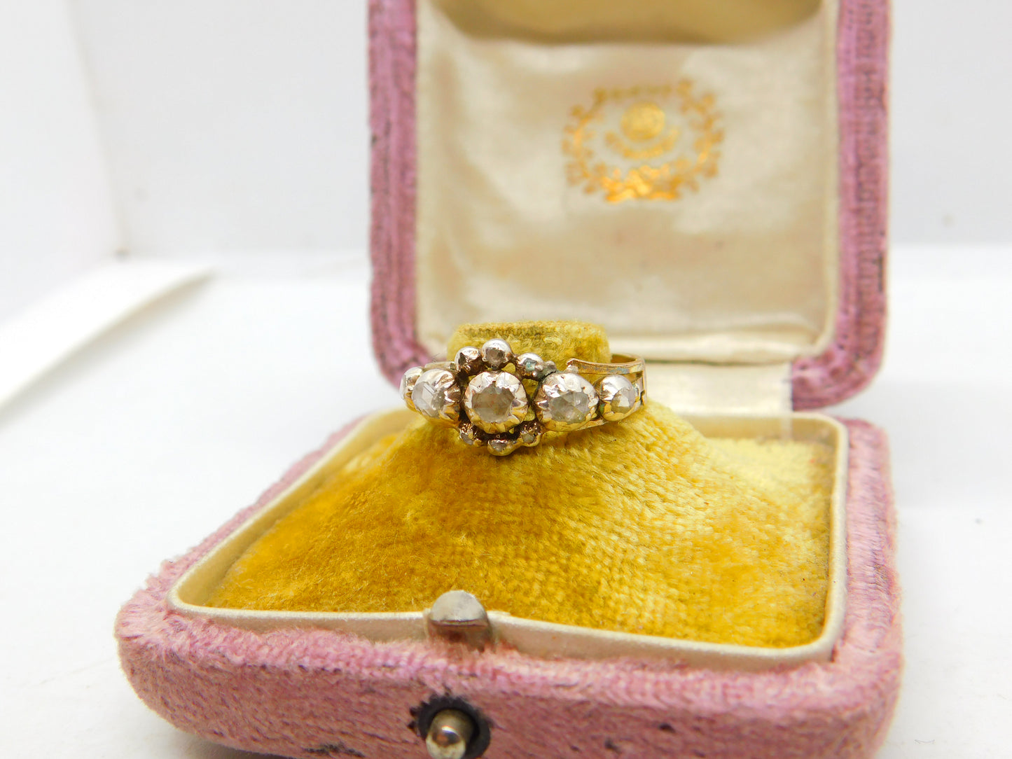 1ct Rose Cut Diamond Set 18ct Gold Floral Band Ring Antique c1800 Georgian