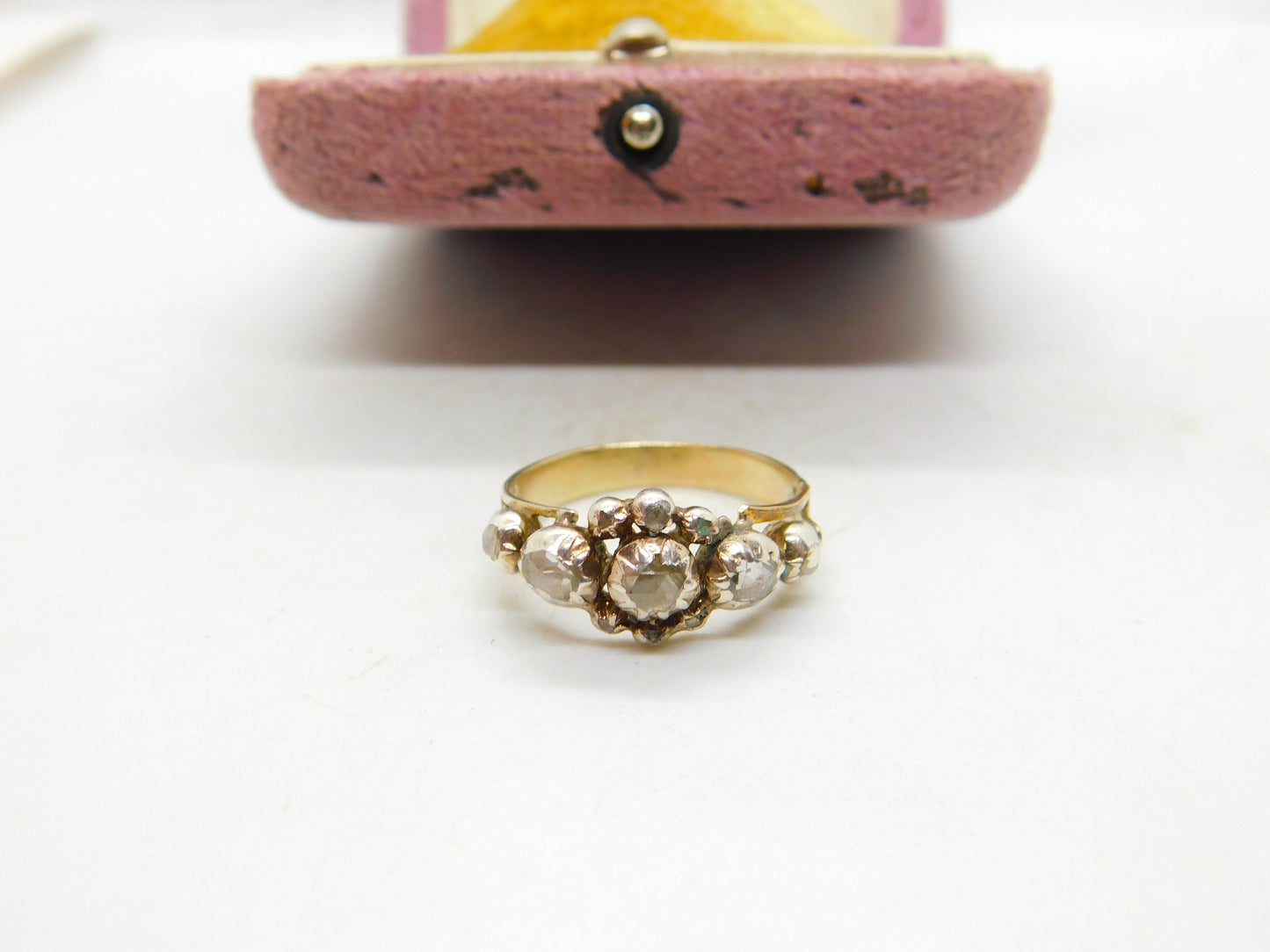 1ct Rose Cut Diamond Set 18ct Gold Floral Band Ring Antique c1800 Georgian