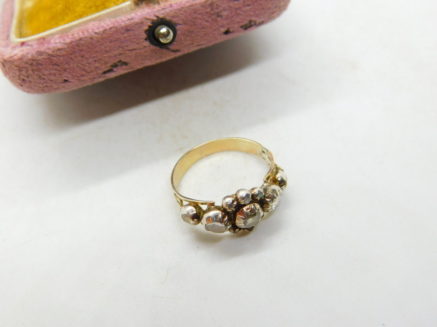 1ct Rose Cut Diamond Set 18ct Gold Floral Band Ring Antique c1800 Georgian