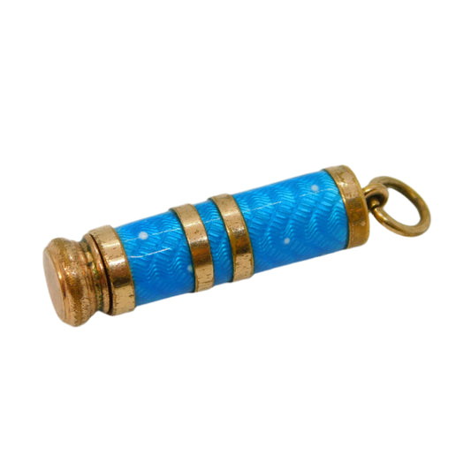Edwardian Rolled Gold Blue Guilloche Enamel Propelling Pencil Fob Antique c1910