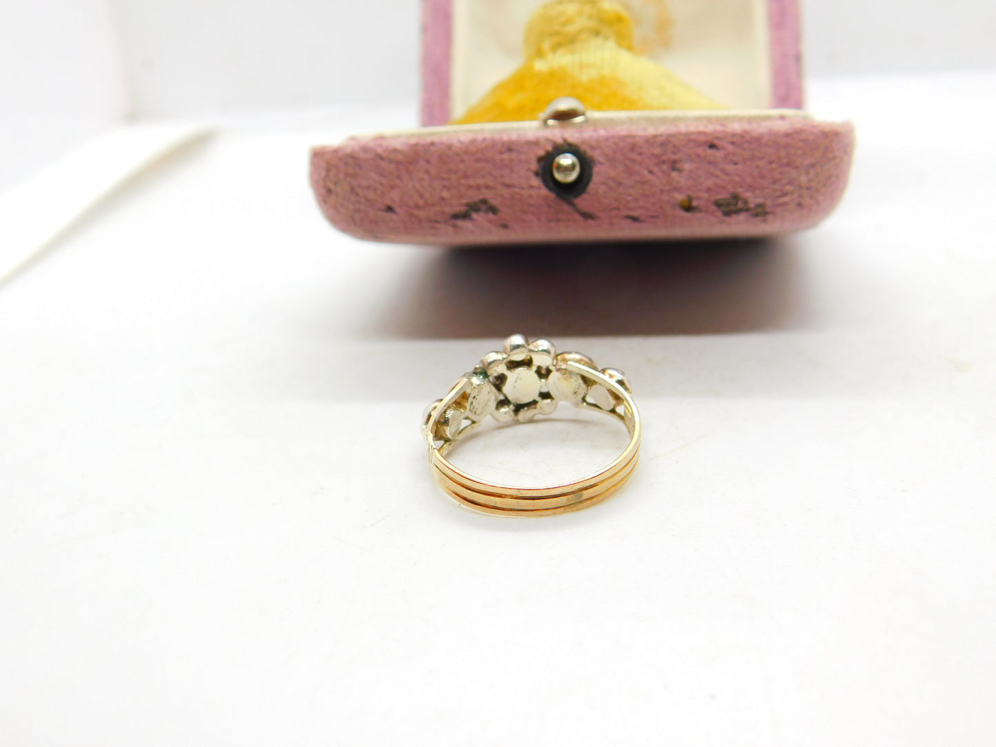 1ct Rose Cut Diamond Set 18ct Gold Floral Band Ring Antique c1800 Georgian