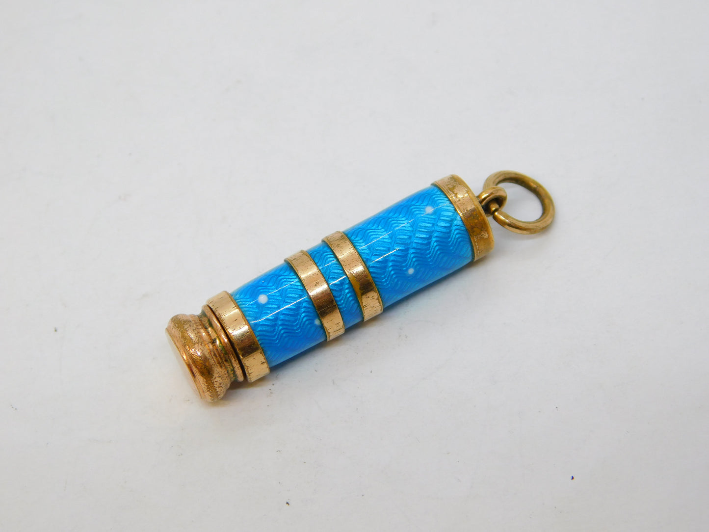 Edwardian Rolled Gold Blue Guilloche Enamel Propelling Pencil Fob Antique c1910