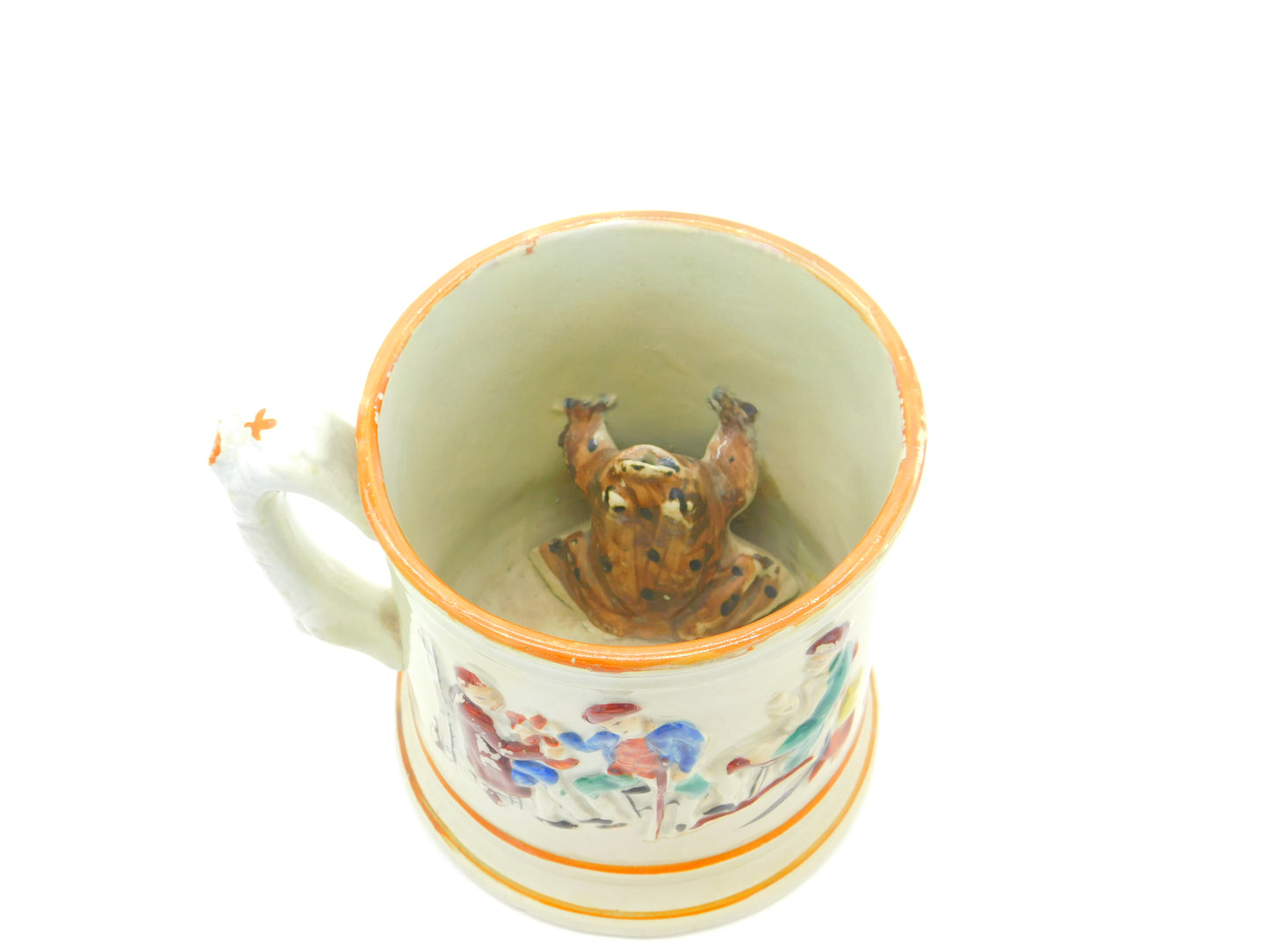 19th Century Staffordshire Large Ceramic Novelty Frog Mug Antique c1840