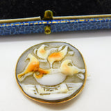 Georgian Rose Gold & Carved Shell 'Doves of Pliny' Cameo Brooch Antique c1790