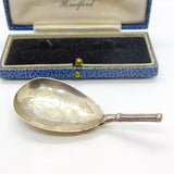 Early Victorian Sterling Silver Floral Etched Tea Caddy Spoon Antique 1840 Birmingham