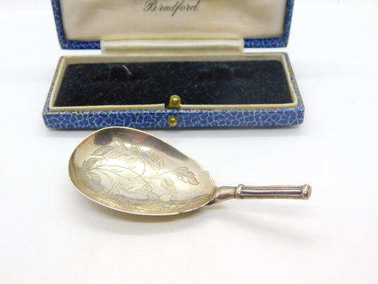 Early Victorian Sterling Silver Floral Etched Tea Caddy Spoon Antique 1840 Birmingham