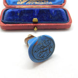 Georgian 9ct Rose Gold & Blue Hardstone Initial Intaglio Fob Antique c1800