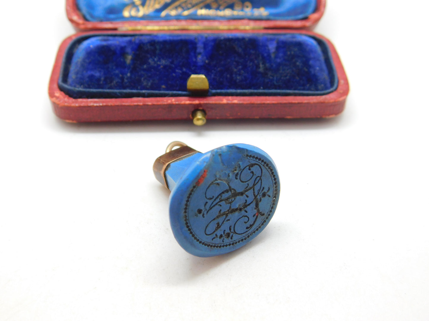 Georgian 9ct Rose Gold & Blue Hardstone Initial Intaglio Fob Antique c1800