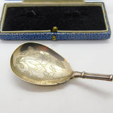 Early Victorian Sterling Silver Floral Etched Tea Caddy Spoon Antique 1840 Birmingham