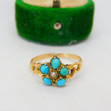 George IV 15ct Yellow Gold, Turquoise & Pearl Floral Dress Ring Antique c1830