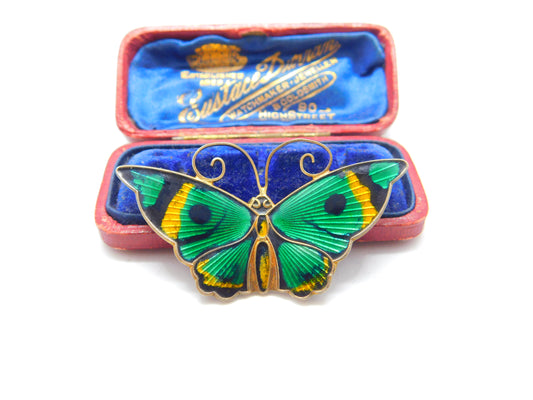 David Andersen Sterling Silver Gilt & Enamel Butterfly Brooch Antique c1940 Deco