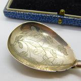 Early Victorian Sterling Silver Floral Etched Tea Caddy Spoon Antique 1840 Birmingham