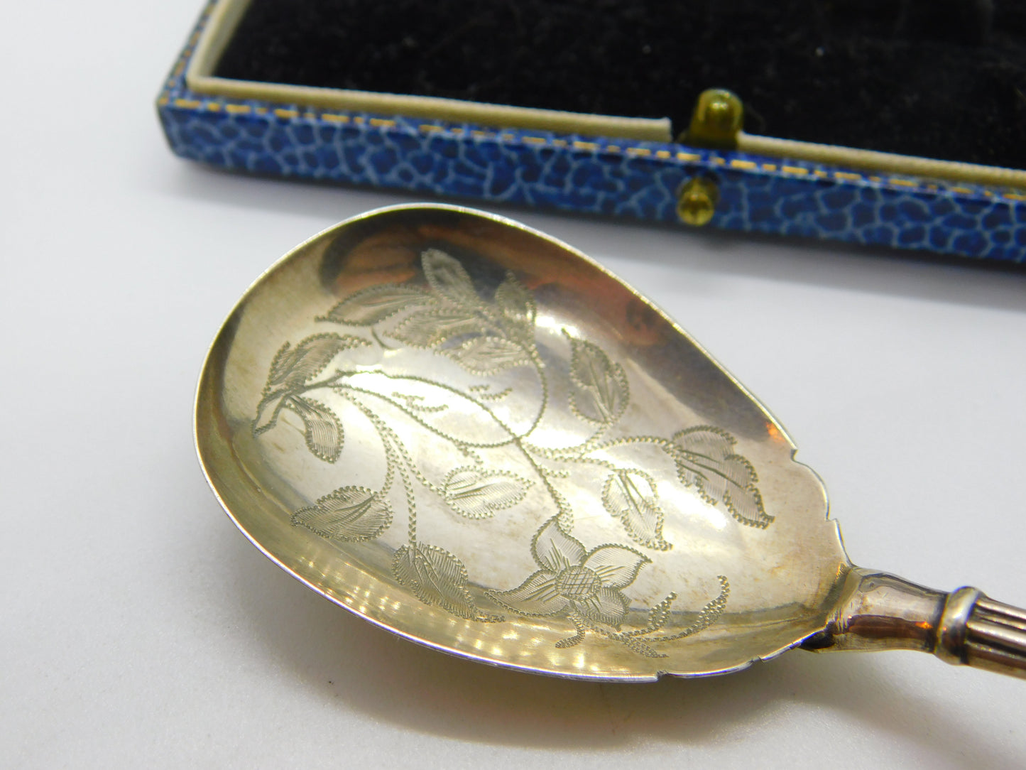 Early Victorian Sterling Silver Floral Etched Tea Caddy Spoon Antique 1840 Birmingham