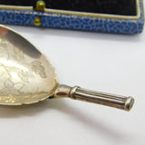 Early Victorian Sterling Silver Floral Etched Tea Caddy Spoon Antique 1840 Birmingham