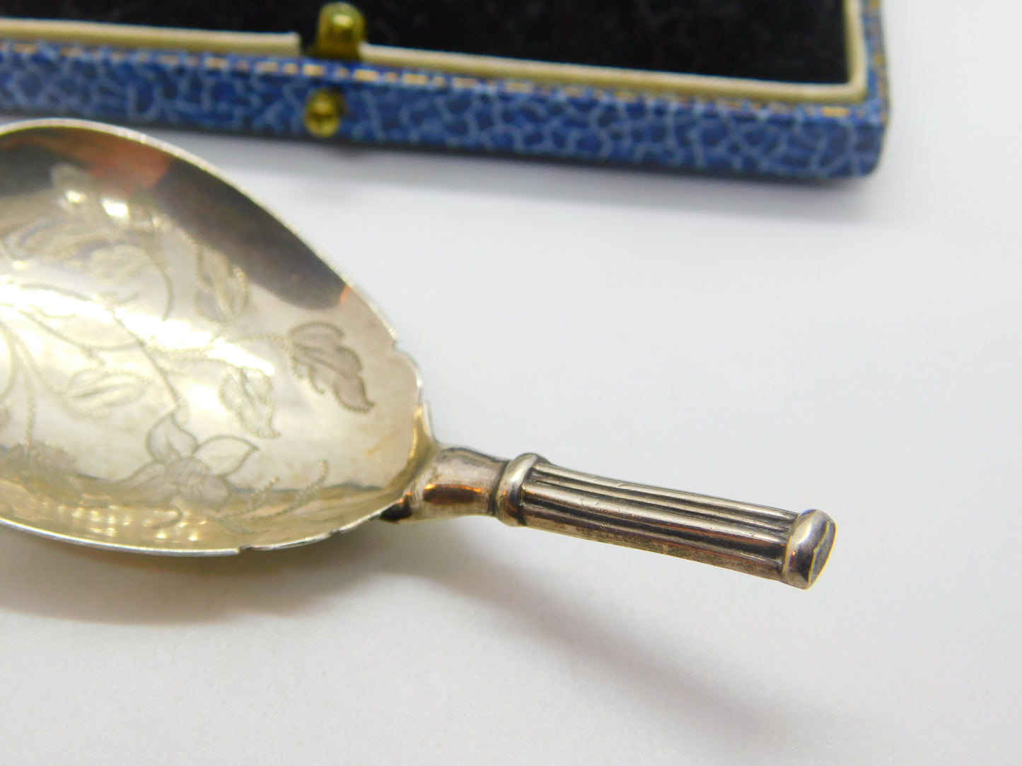 Early Victorian Sterling Silver Floral Etched Tea Caddy Spoon Antique 1840 Birmingham