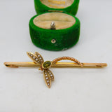 Victorian 18ct Yellow Gold, Seed Pearl & Peridot Dragonfly Brooch Antique c1890