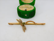 Victorian 18ct Yellow Gold, Seed Pearl & Peridot Dragonfly Brooch Antique c1890