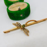 Victorian 18ct Yellow Gold, Seed Pearl & Peridot Dragonfly Brooch Antique c1890