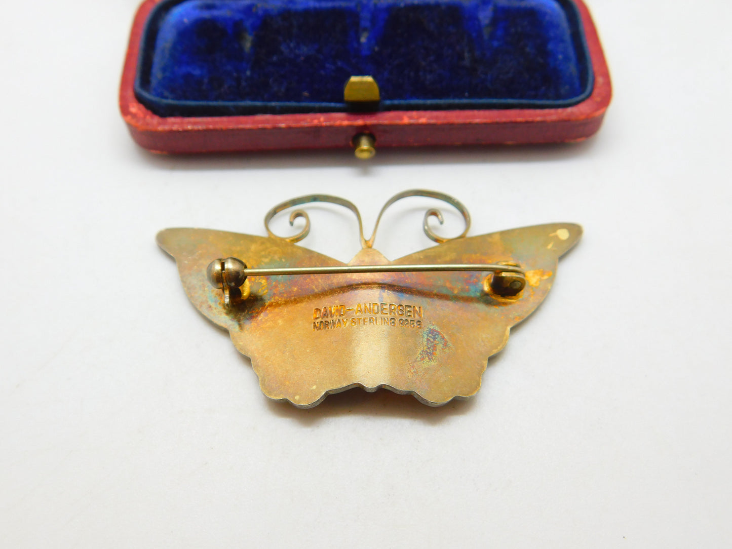 David Andersen Sterling Silver Gilt & Enamel Butterfly Brooch Antique c1940 Deco