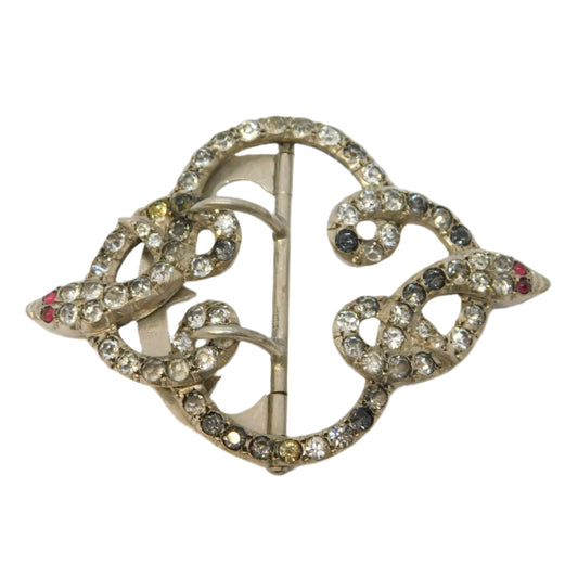 19th Century Sterling Silver, Paste & Ruby Set Snake Serpent Buckle Antique c1860