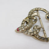 19th Century Sterling Silver, Paste & Ruby Set Snake Serpent Buckle Antique c1860
