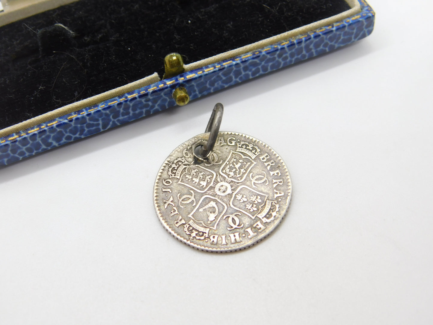 King Charles II Shilling Coin Fob Pendant Antique 1668 Early Sterling Silver