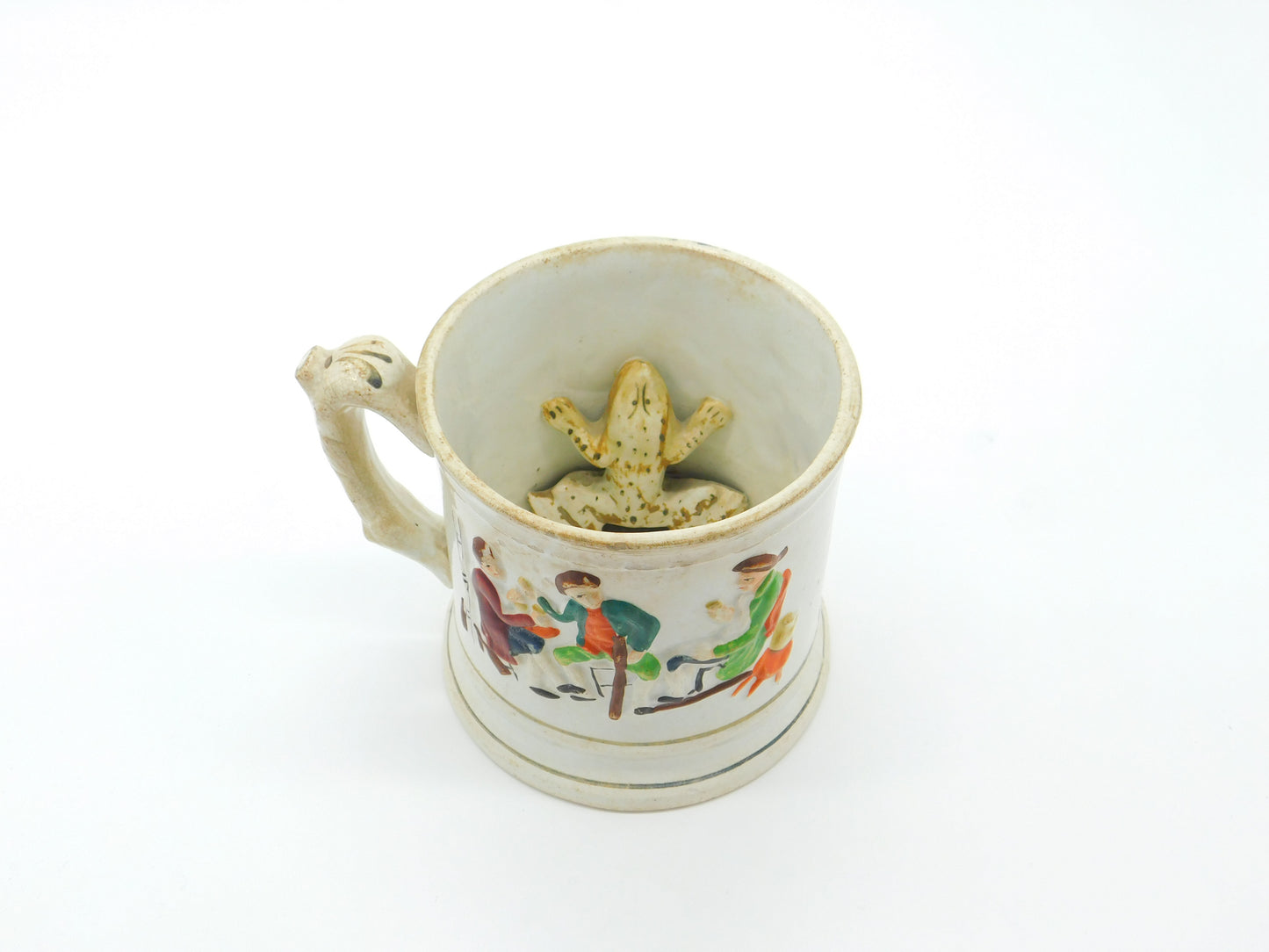 19th Century Staffordshire Ceramic Frog Mug Tankard Pub Tavern Scene Georgian