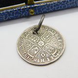 King Charles II Shilling Coin Fob Pendant Antique 1668 Early Sterling Silver