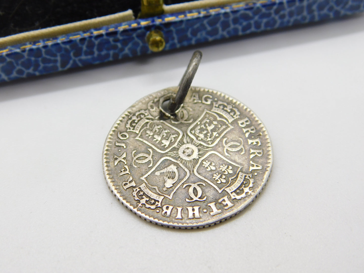 King Charles II Shilling Coin Fob Pendant Antique 1668 Early Sterling Silver