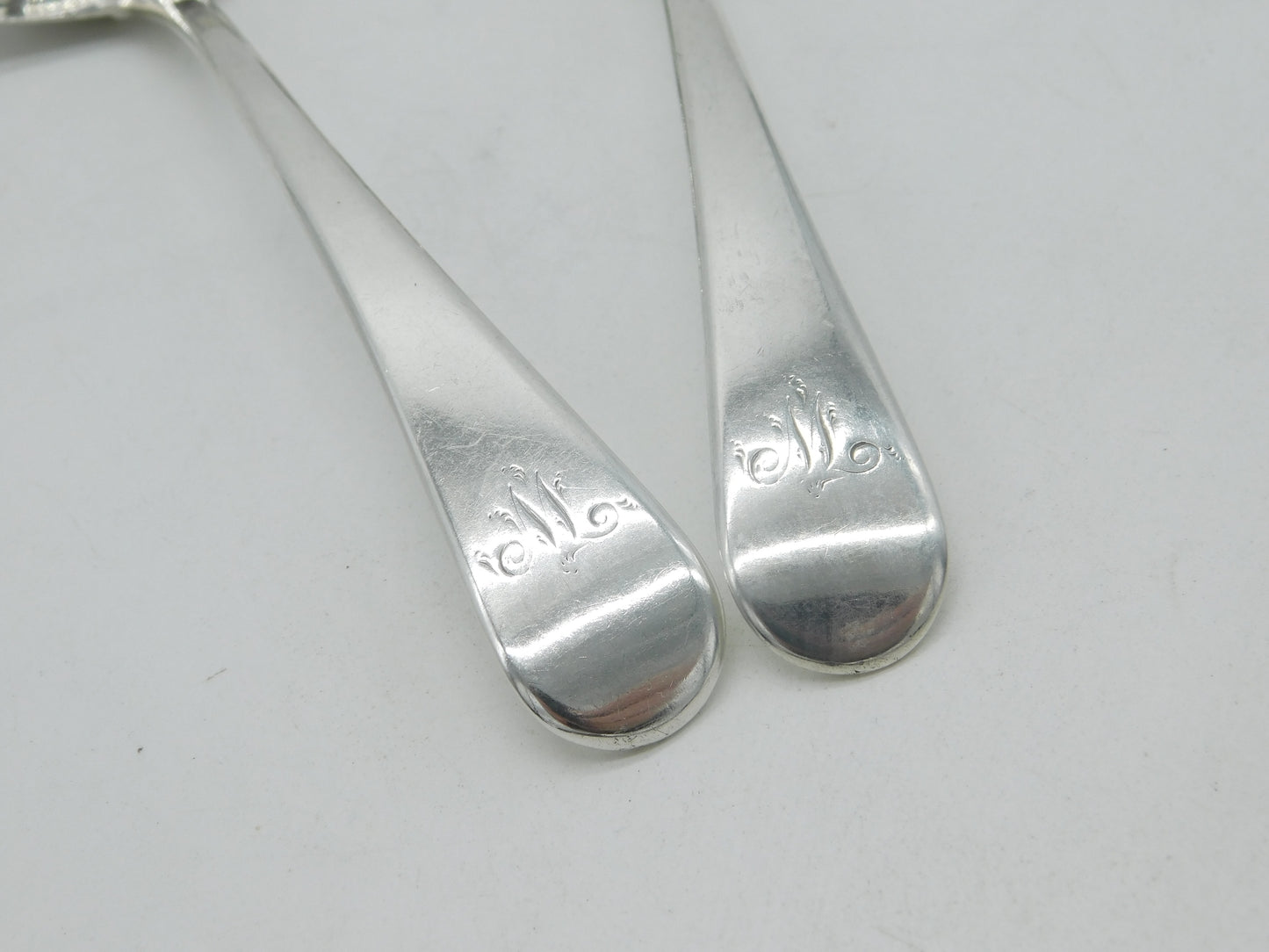 George III Sterling Silver 'W' Initial Ladle Spoon Pair Antique 1807 London