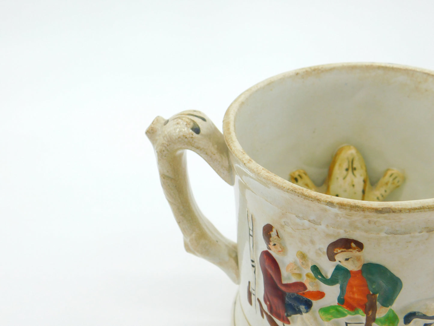 19th Century Staffordshire Ceramic Frog Mug Tankard Pub Tavern Scene Georgian